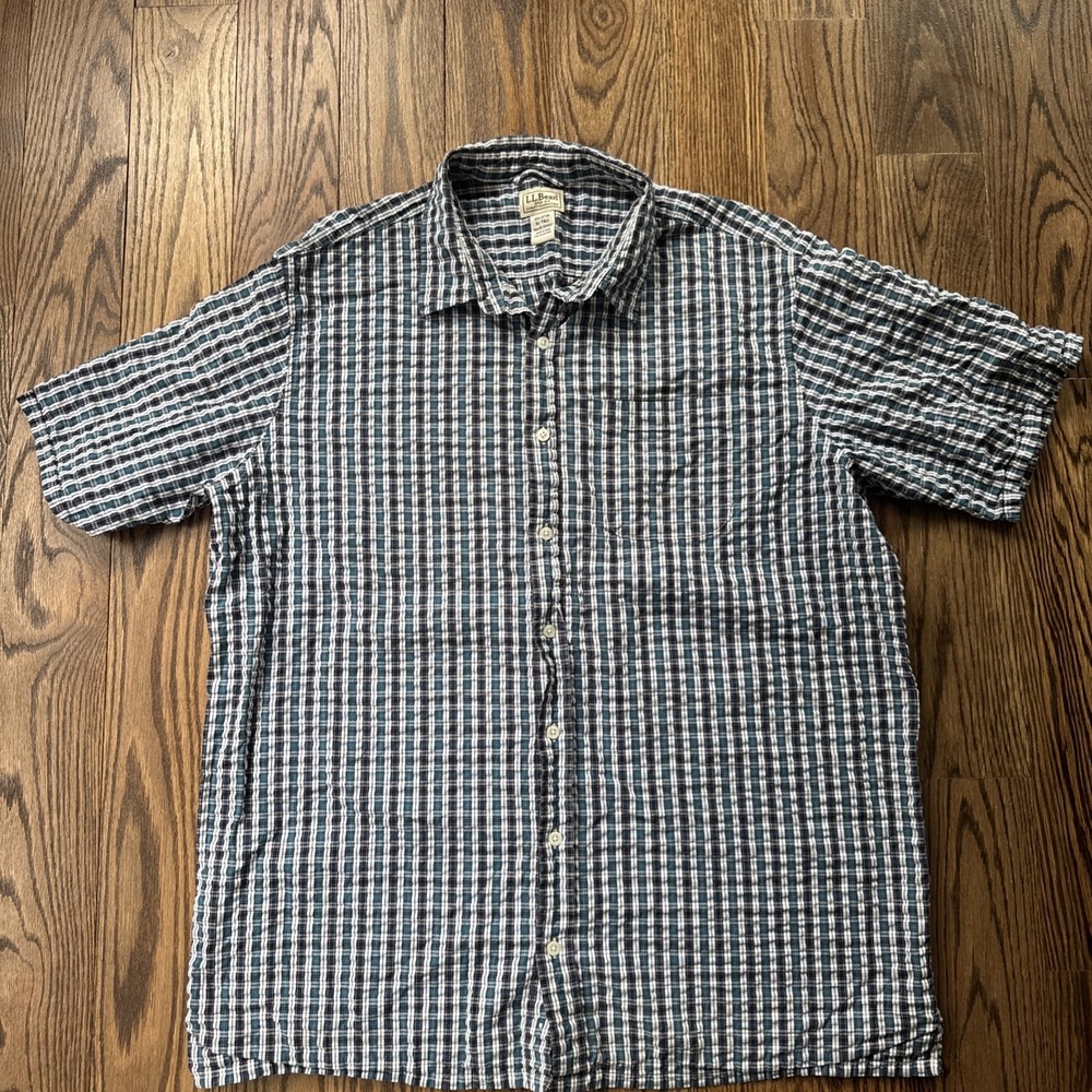 L.L. Bean Plaid Button Shirt XL Tall 100% Cotton Short Sleeve Fishing Outdoor